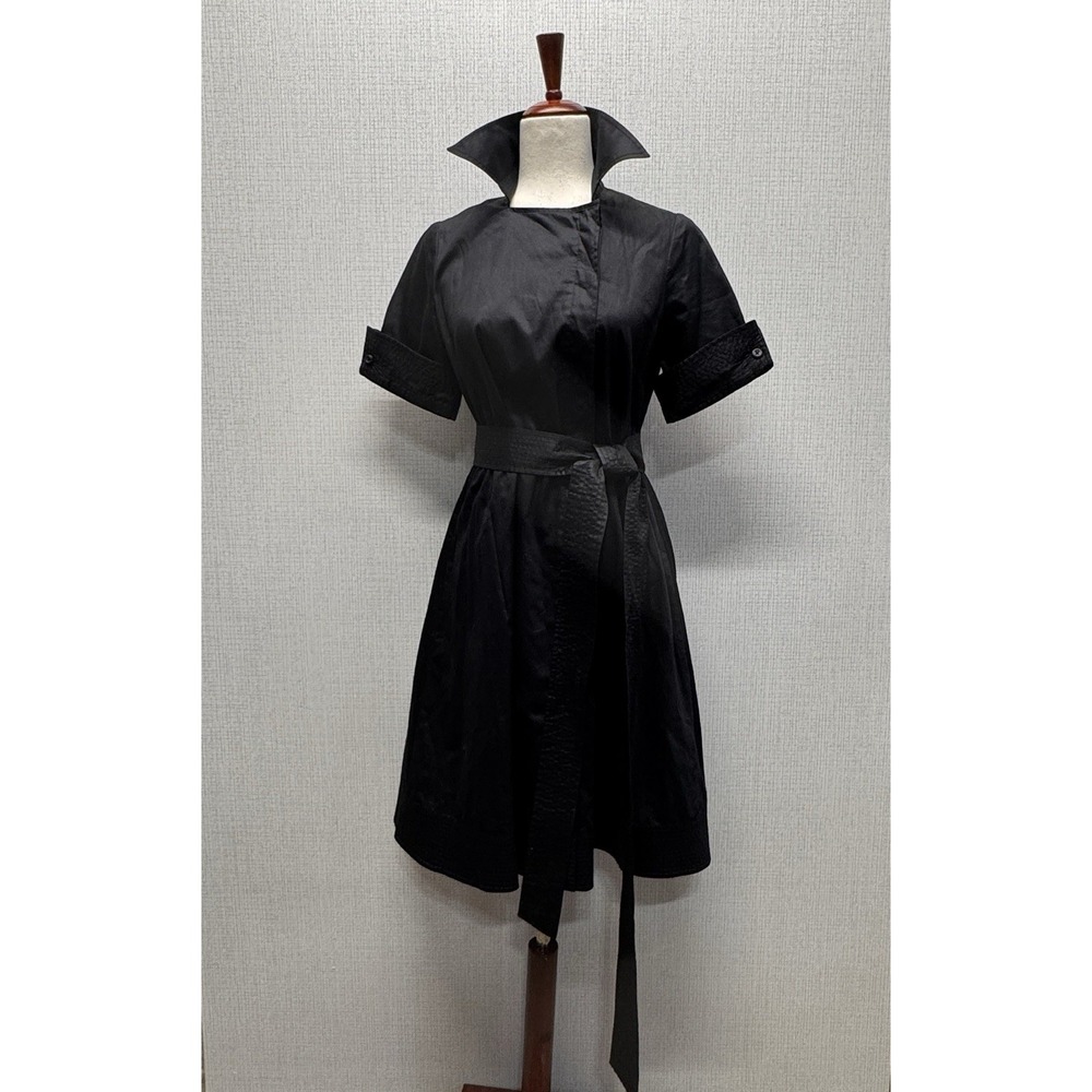 Club Monaco Womens Black Short Sleeve Belted Shirt Dress Size 6 Pocketed